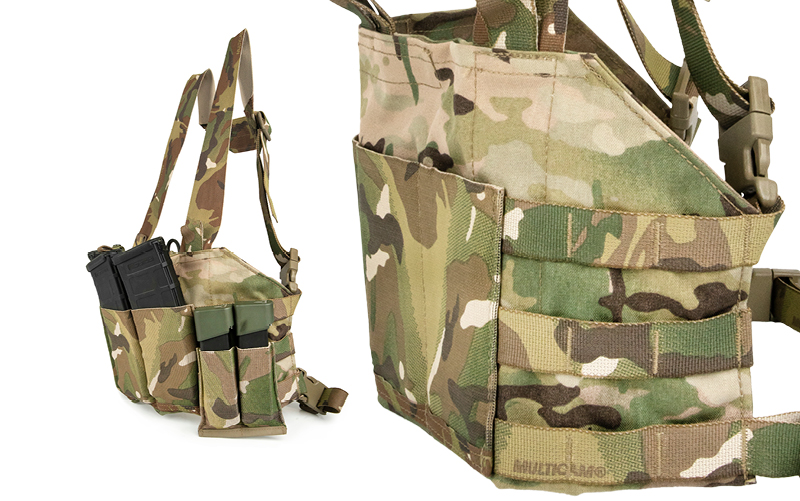 MOLLE Chest Rig side showing Double Pistol Pouch Added