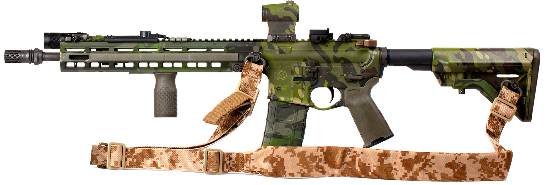 Tropical painted AR with QD Sling in Desert Digital