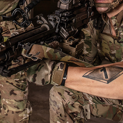 Vickers Sling with Heavy Duty Side Release Swivel on M240 Firearm