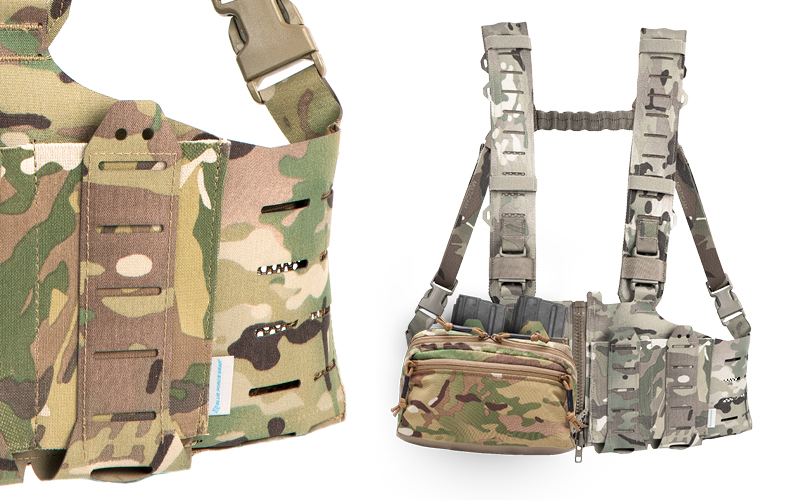 Split-Front Chest rig showing custom MOLLE pouch on front